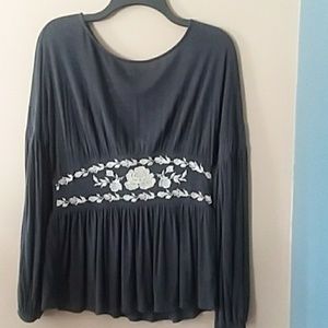 ADORABLE LONG SLEEVES, EMBROIDERED PEPLUM TOP